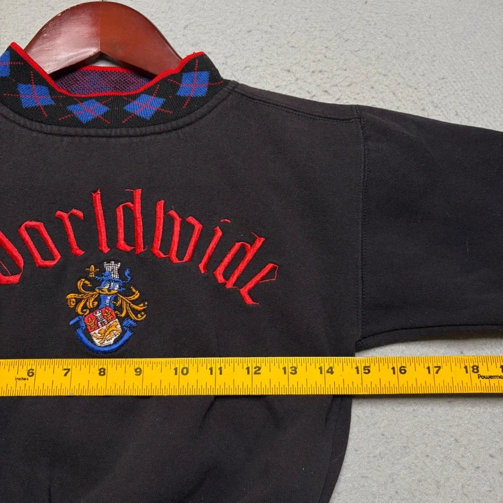 Gap Kids Sweatshirt Unisex 2-4T Blk Worldwide Crest Argyle Vintage 90s Mockneck